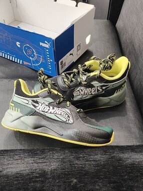 Puma Hot Wheels Gray, Green & Yellow Low-Top Sneakers